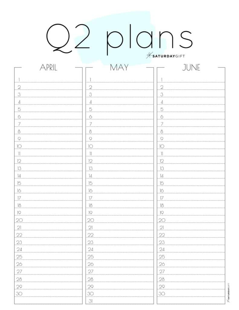 Q2 Calendar: Minimal Quarter Two Planner For April, May &amp;amp; June within 12 Week Calendar Printable Free