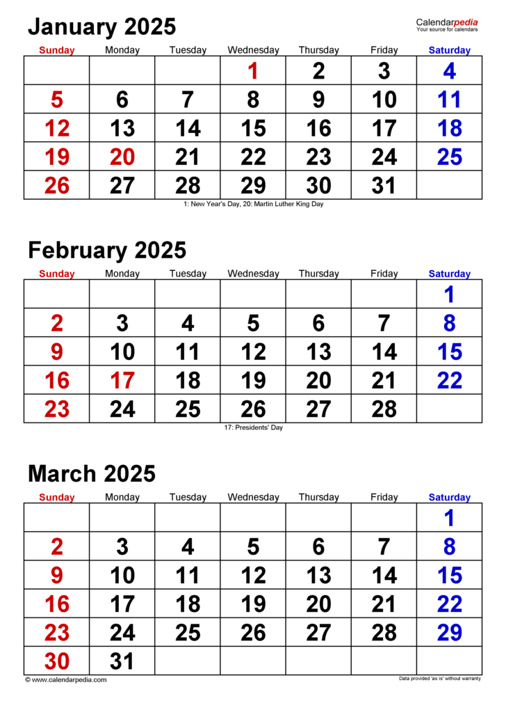 2025 Calendar by Quarter Printable