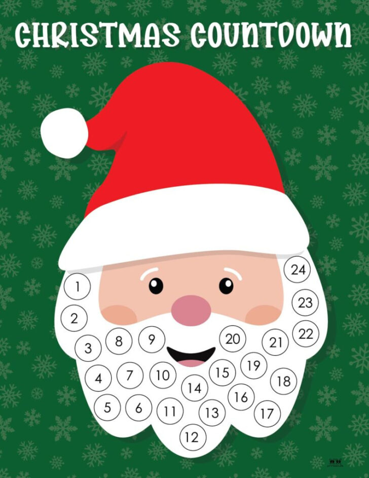 Santa Beard Advent Calendar 2025 Printable