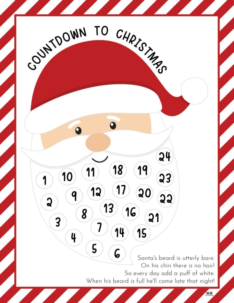 Santa Beard Countdown Calendars - 10 Pages | Printabulls with Santa Beard Advent Calendar 2025 Printable