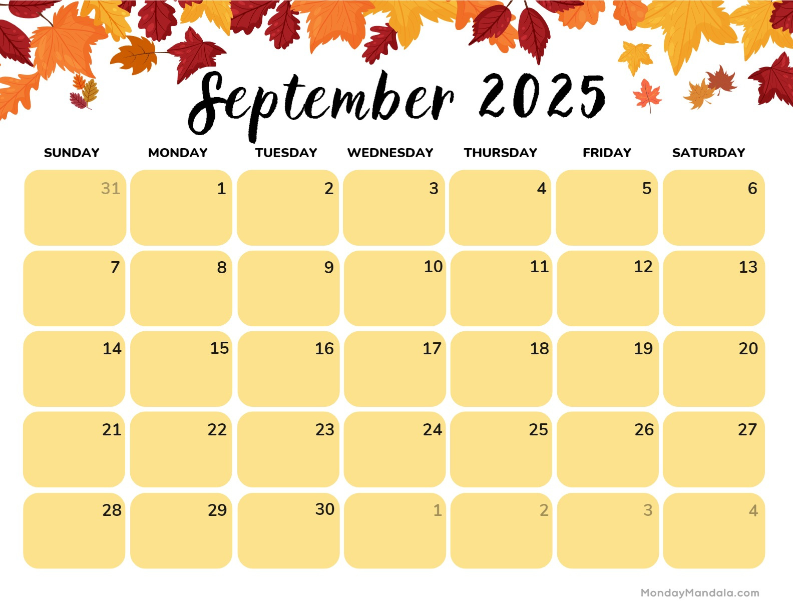 September 2025 Calendar (52 Free Pdf Printables) within Fall 2025 Calendar Printable