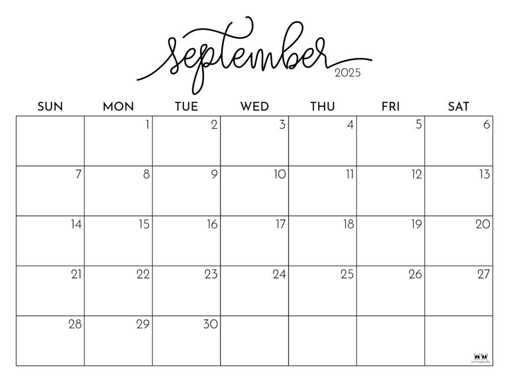 September 2025 Calendars - 107 Free Printables | Printabulls in Sept Calendar 2025 Printable