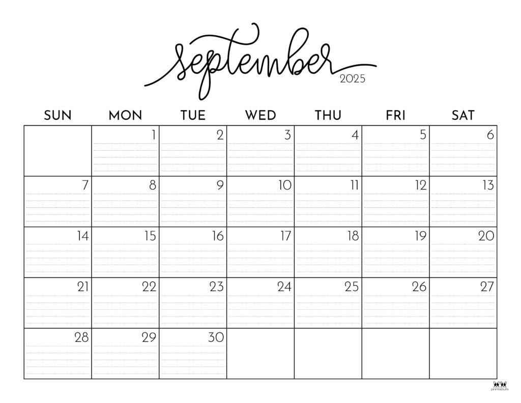 September 2025 Calendars - 107 Free Printables | Printabulls inside Sept 2025 Printable Calendar