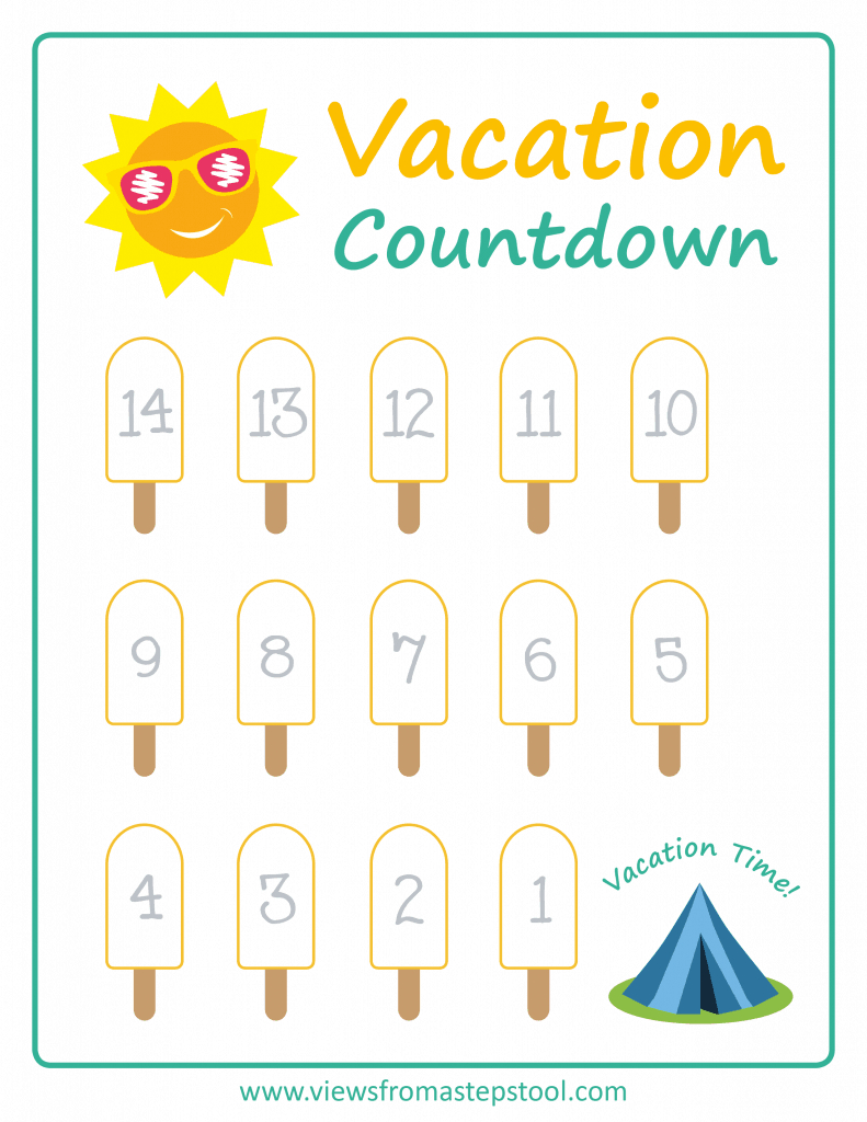 Summer Vacation Countdown Printables - Views From A Step Stool regarding 14 Day Countdown Calendar Printable