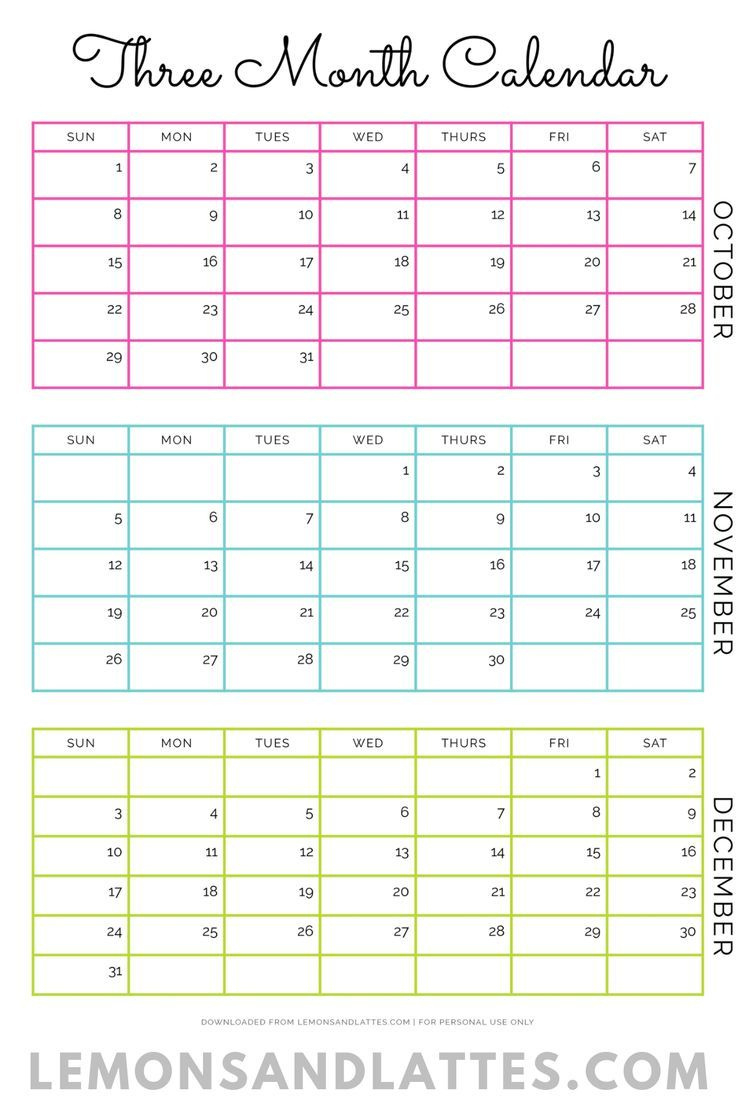 Three Month Calendar Printable For Q4 2023 for 3 Month Calendar Free Printable