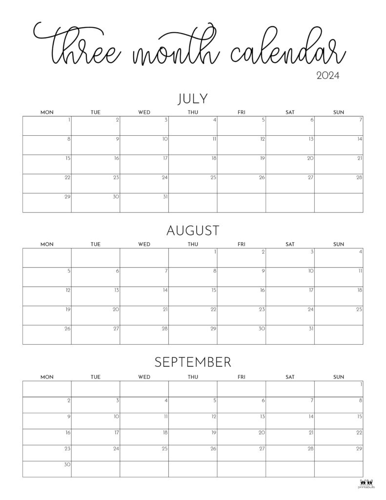 Three Month/Quarterly Calendars - 36 Free Calendars | Printabulls for 3 Month Printable Calendar