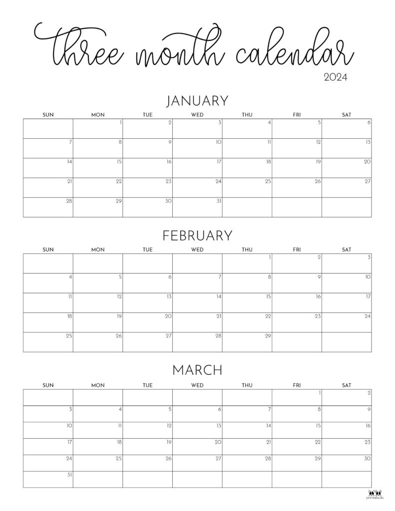 Three Month/Quarterly Calendars - 36 Free Calendars | Printabulls pertaining to 3 Month Calendar Free Printable