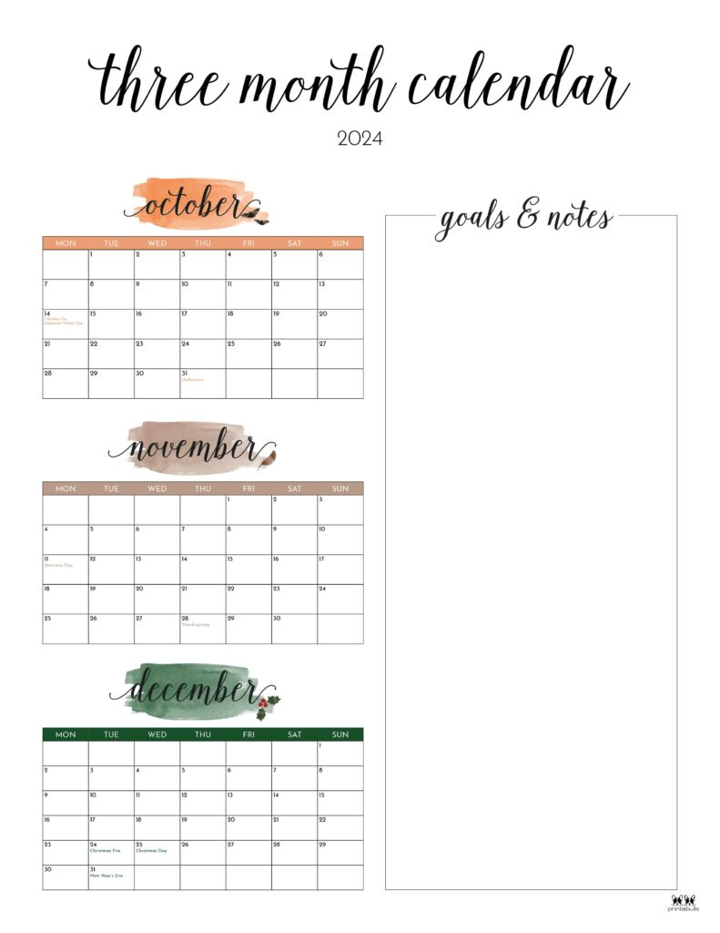 Three Month/Quarterly Calendars - 36 Free Calendars | Printabulls with 3 Month Printable Calendar