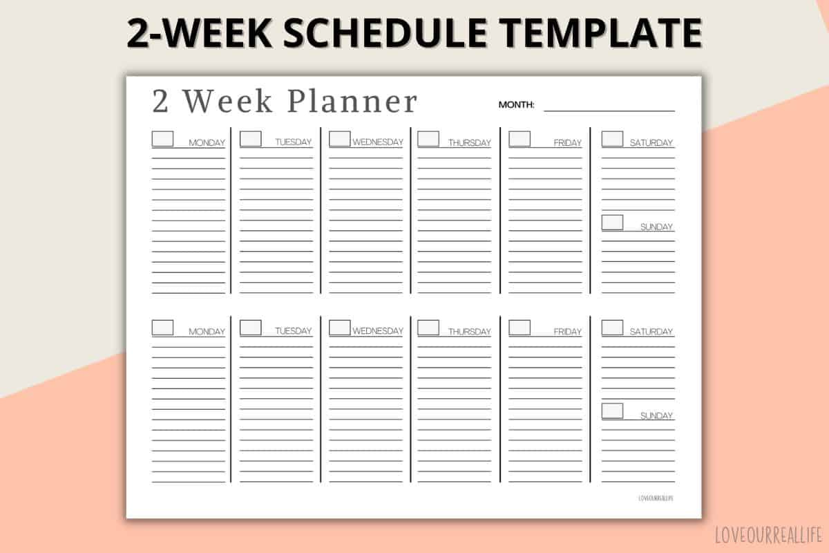 Two Week Calendar Template - Free Printable Weekly Planner ⋆ Love for 2 Weeks Calendar Printable