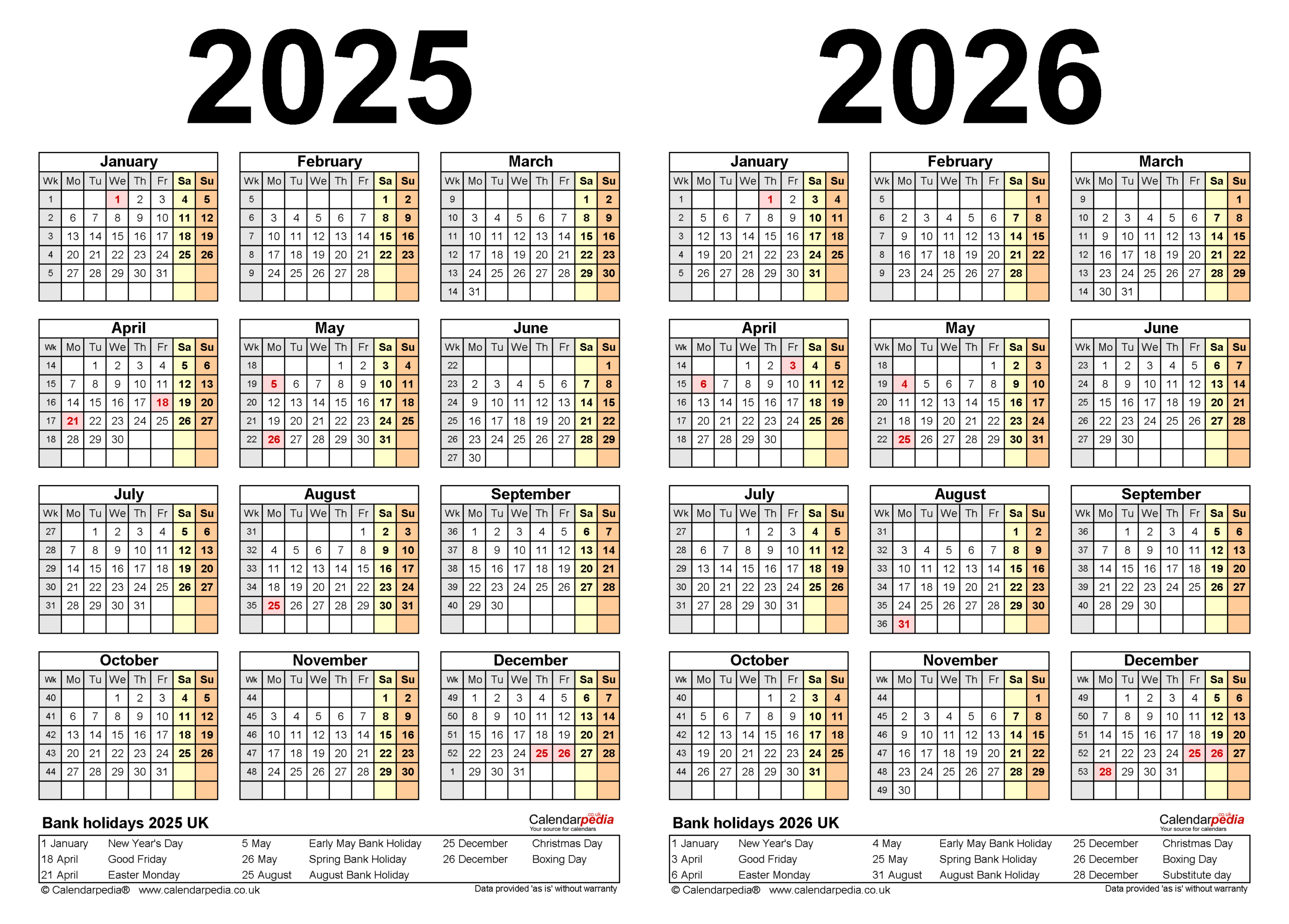 Two Year Calendars For 2025 And 2026 (Uk) For Pdf inside Free Printable 2025 And 2026 Calendar