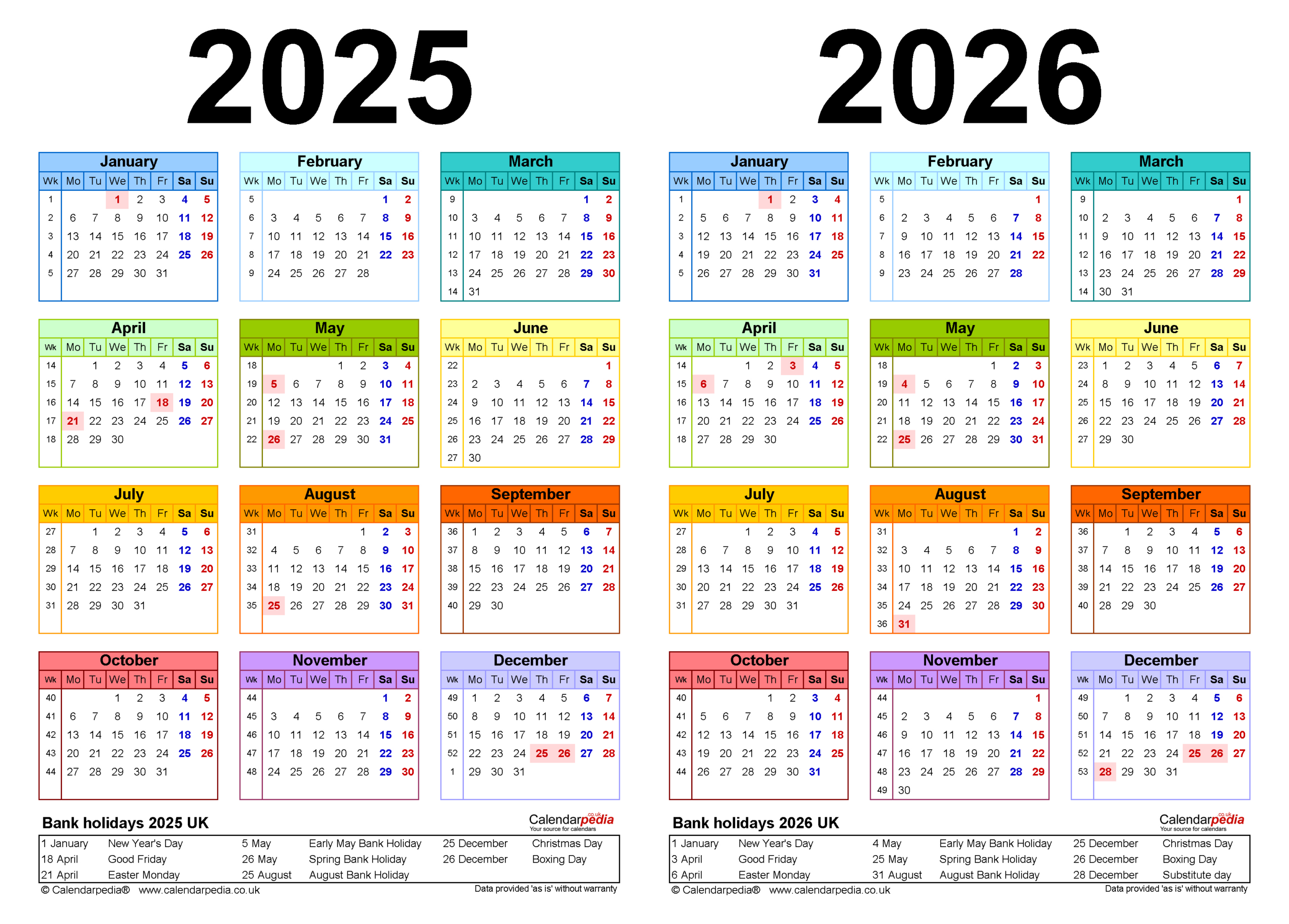 Two Year Calendars For 2025 And 2026 (Uk) For Pdf intended for Yearly Calendar 2025 and 2026 Printable