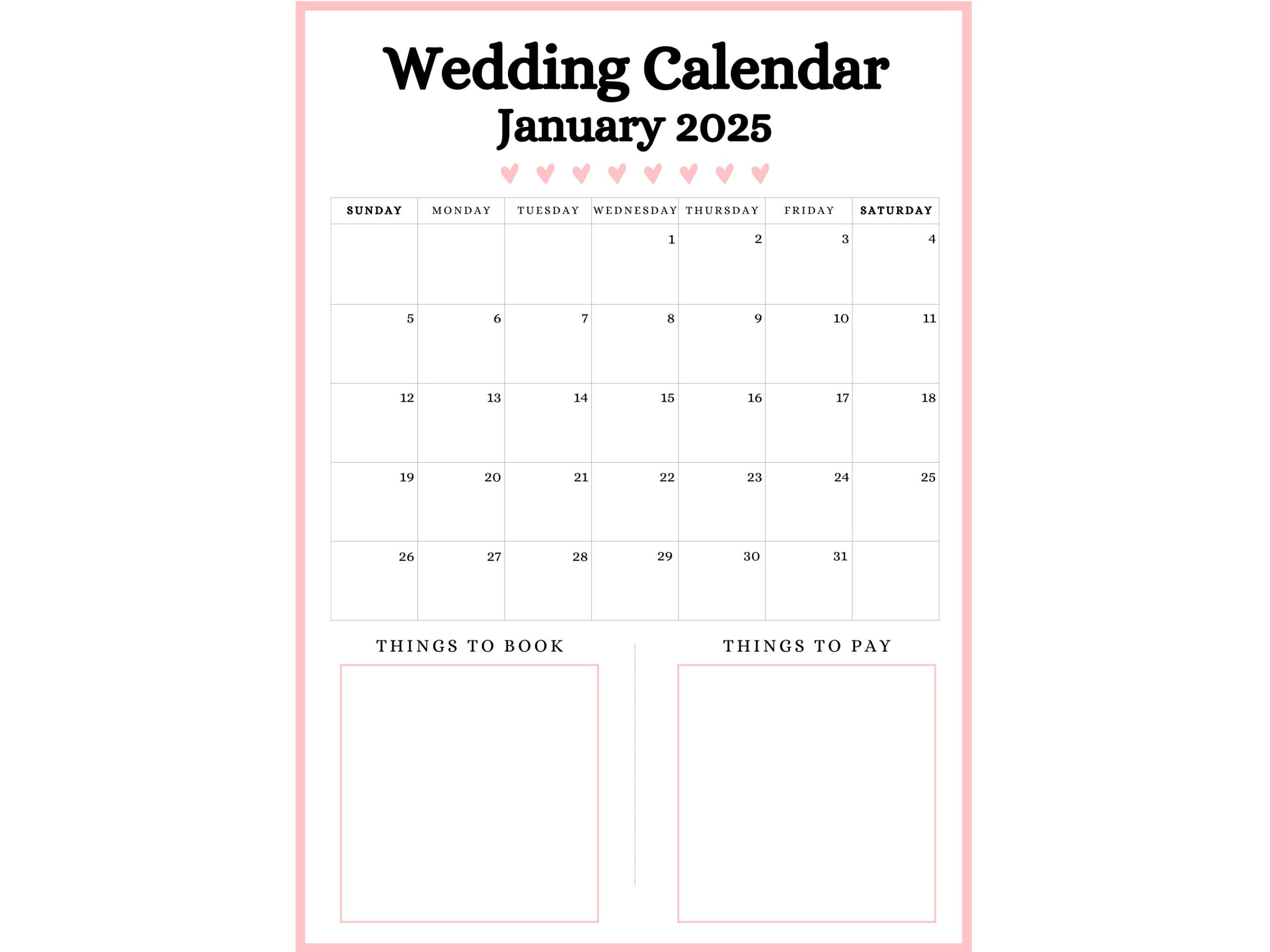 Wedding Calendar 2025 Printable - Etsy with regard to Bridesmaid Proposal Calendar 2025 Printable