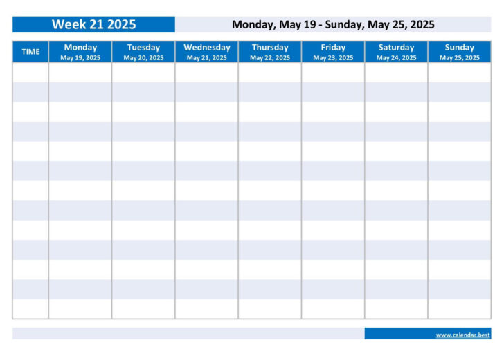 Printable Calendar 2025 Days of the Week