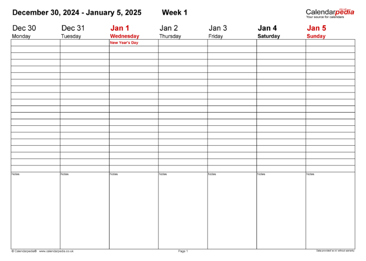 Free Printable 5 Day Weekly Calendar 2025