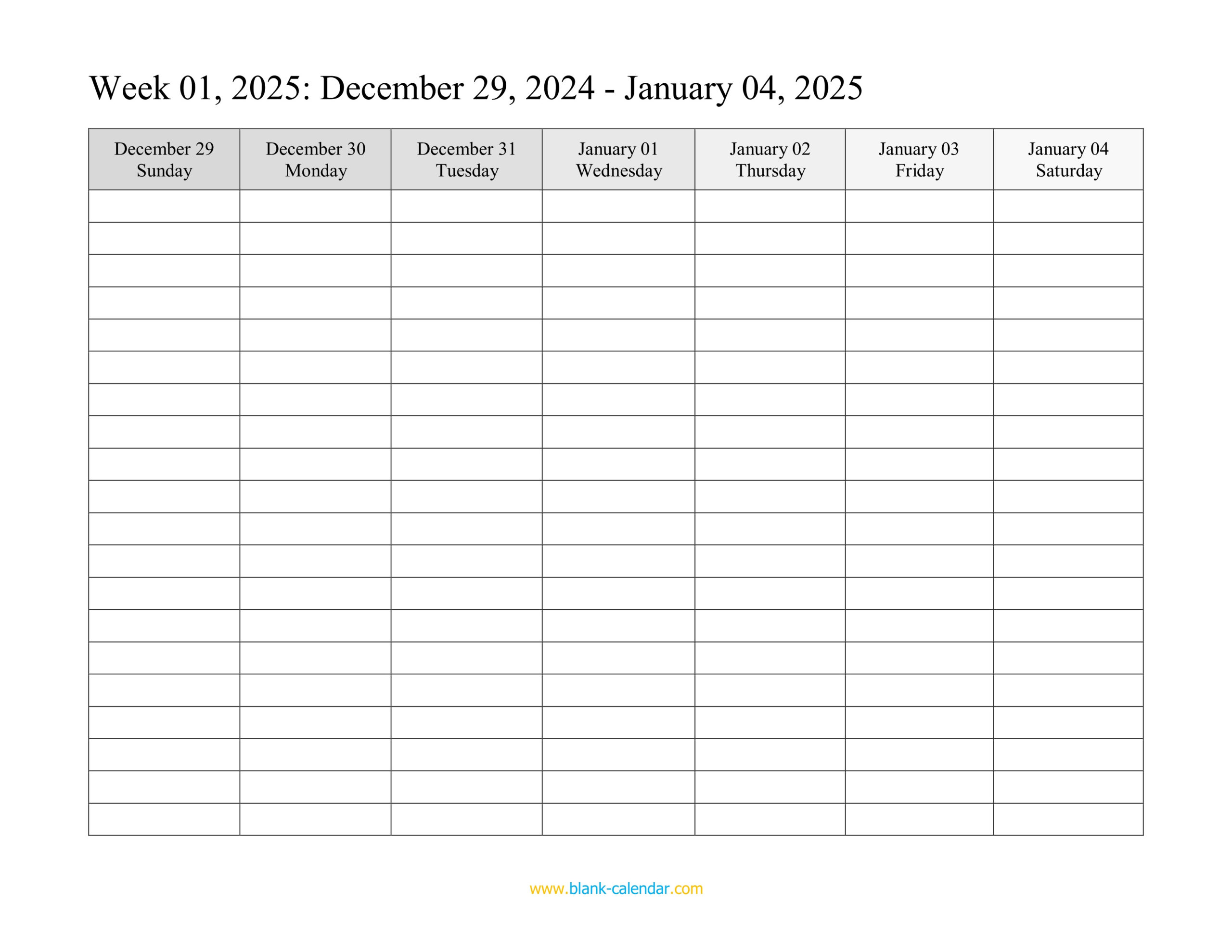 Weekly Calendar 2025 (Word, Excel, Pdf) for Weekly Calendar 2025 Printable With Hours