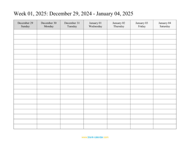 Week Calendar 2025 Free Printable