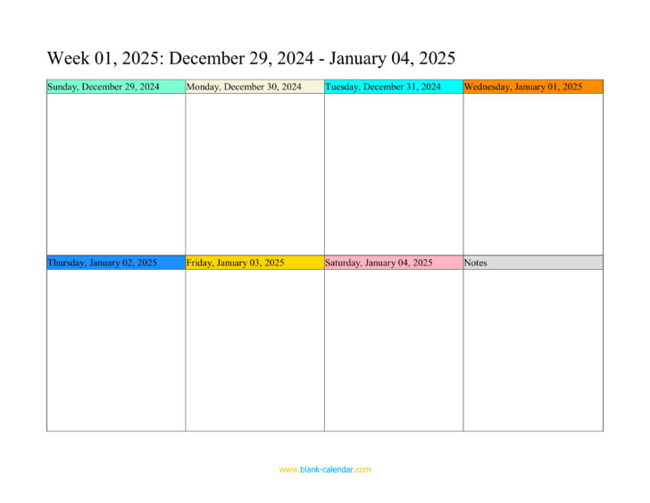 Monday Through Friday Printable Calendar 2025