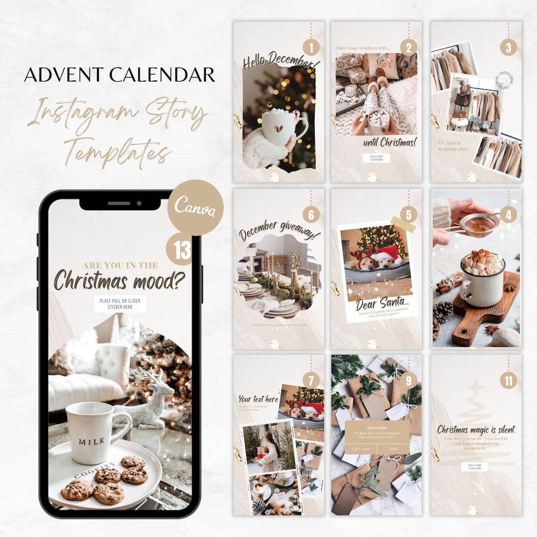 Weihnachten Advents Vorlage Instagram Story, Advent Kalender Vorlage Gold, Urlaub Instagram Story Vorlagen, Weihnachten Story Instagram Idee - Etsy.de throughout Christmas Story Advent Calendar 2025 Printable