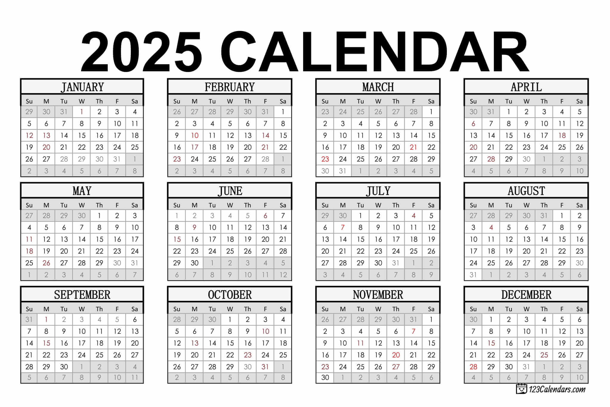 Year 2025 Calendar Templates | 123Calendars inside 100 Days Calendar 2025 Printable