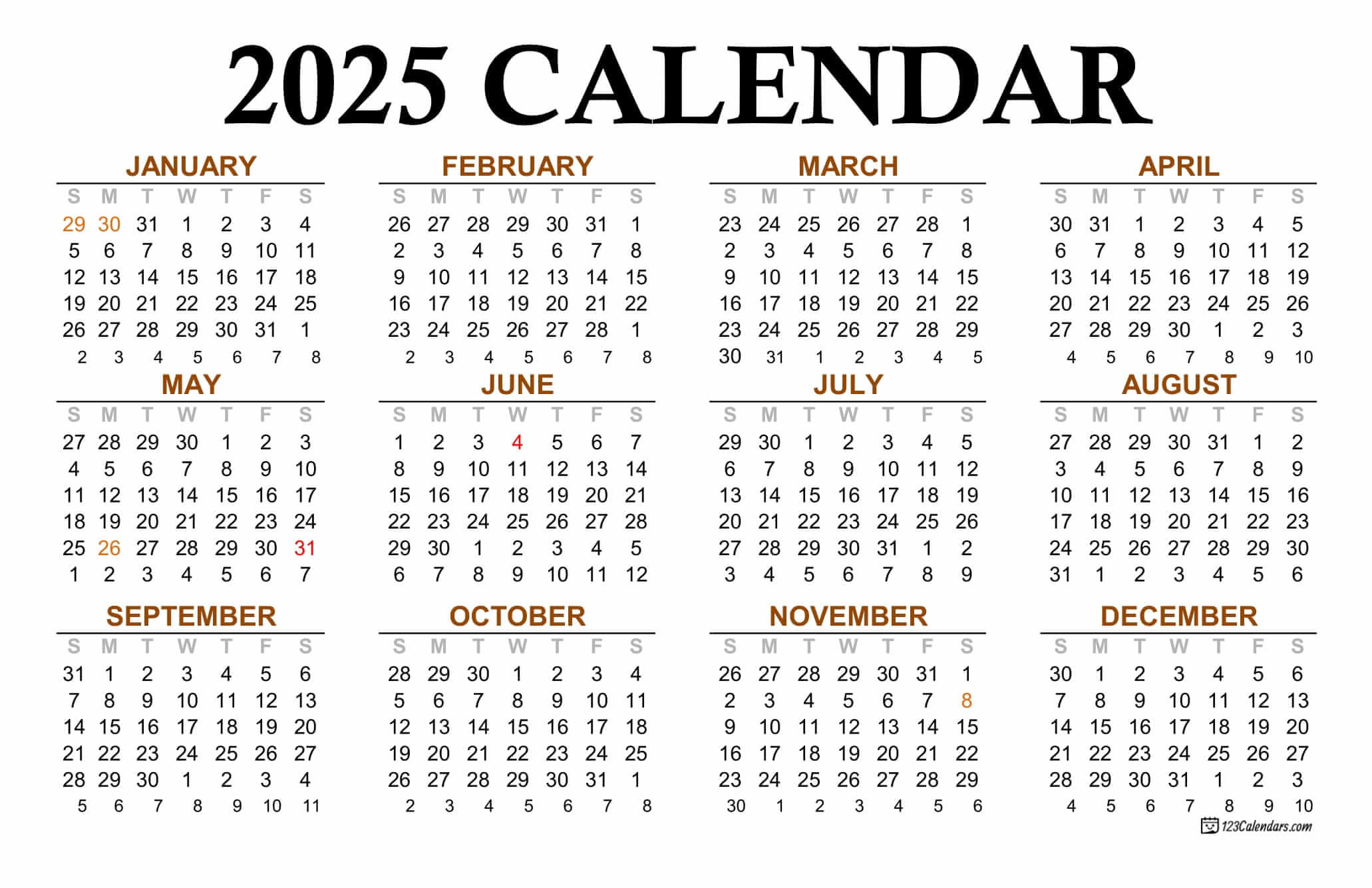 Year 2025 Calendar Templates | 123Calendars within Time and Date Printable Calendar 2025